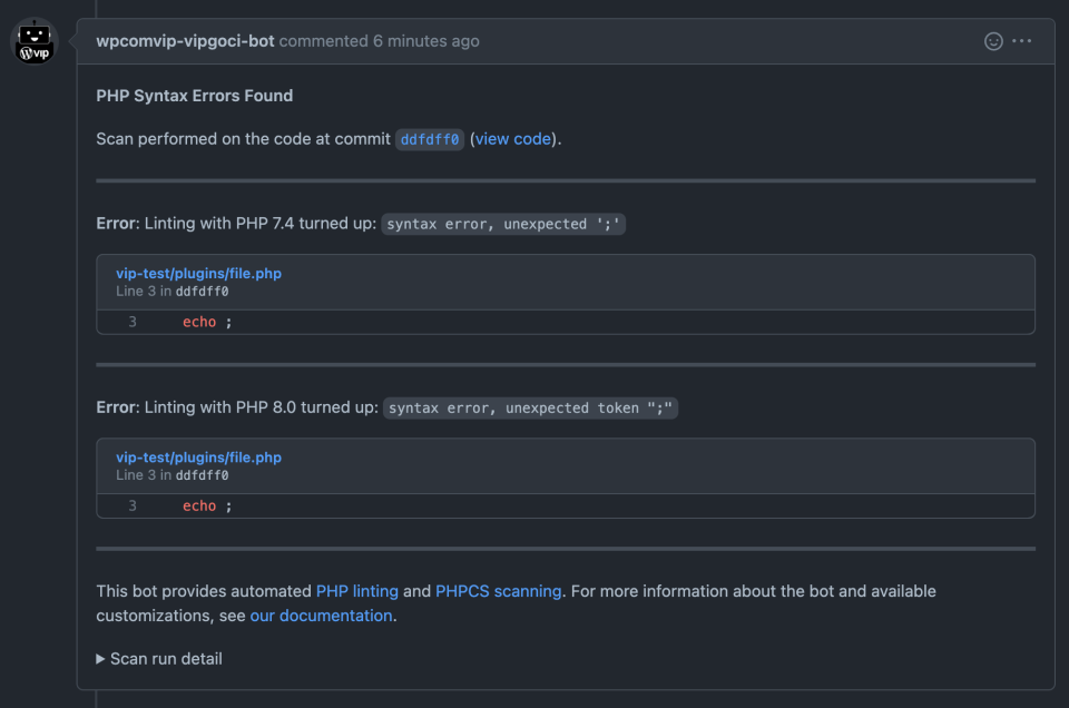 VIP Code Analysis Bot flagging syntax errors for multiple versions