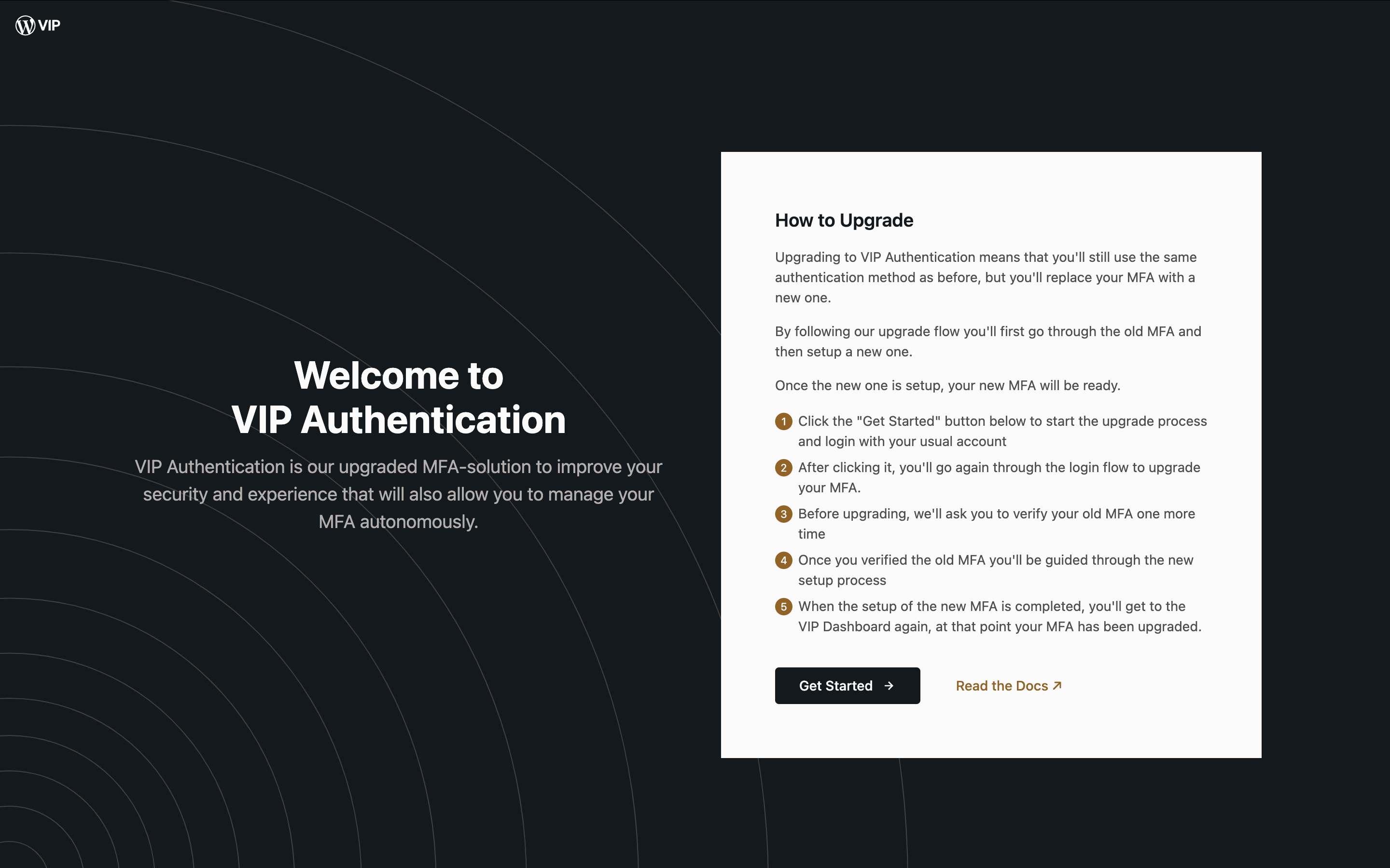 VIP Authentication upgrade landing page
