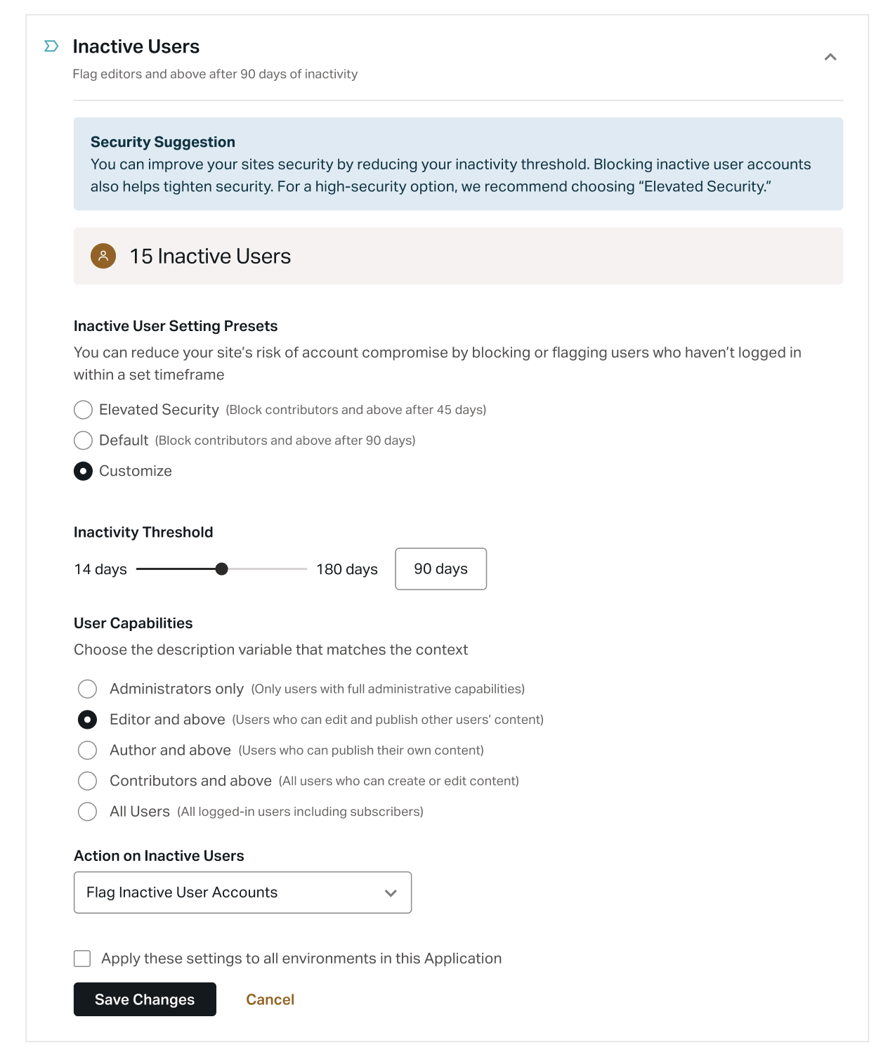 Configurable 'Inactive Users' security setting (matches existing caption)