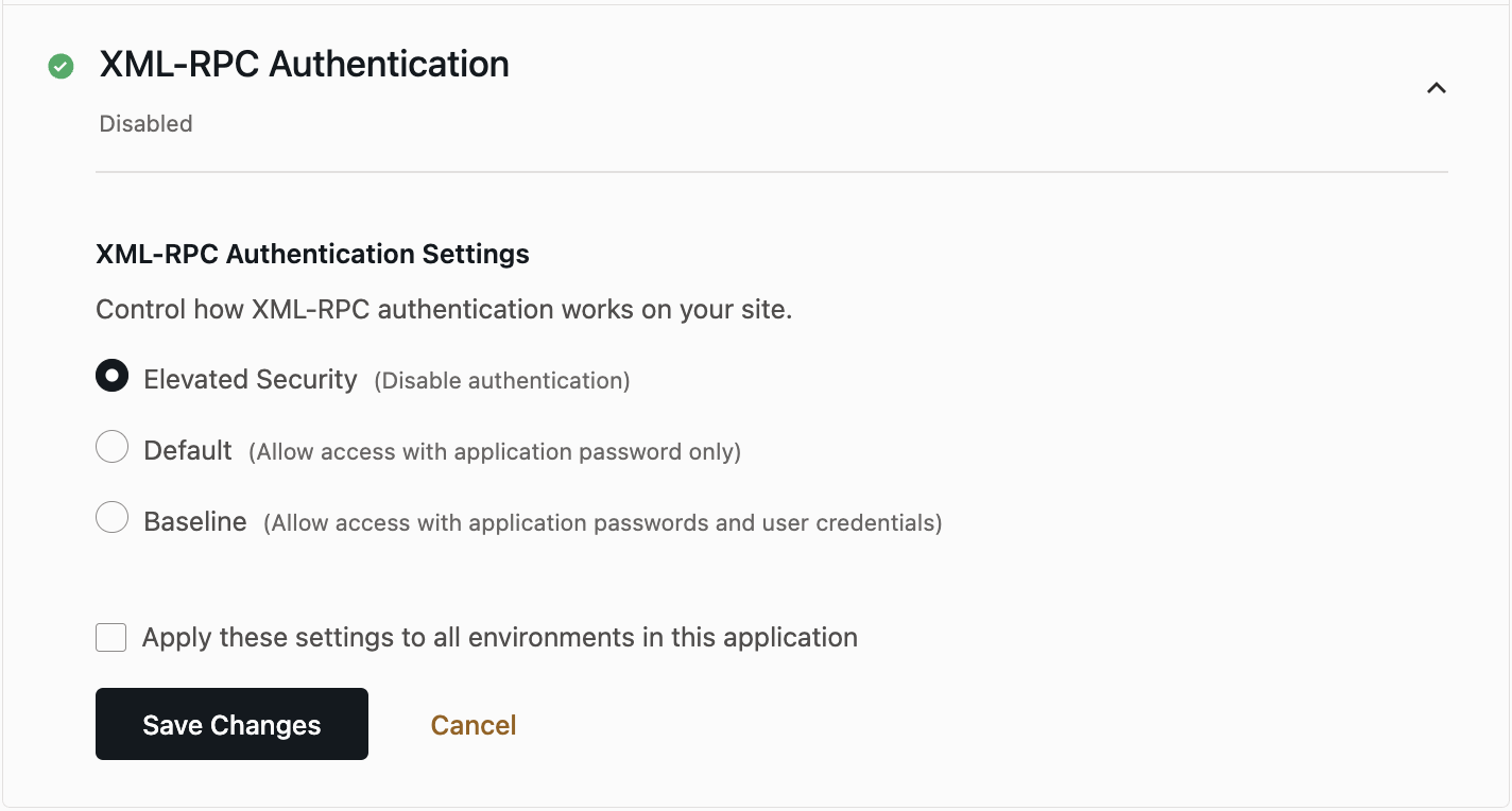 Security control configuration option